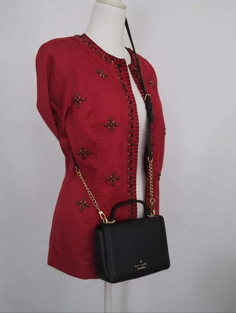 MINI kate spade Black Leather Crossbody with Gold Chain Strap